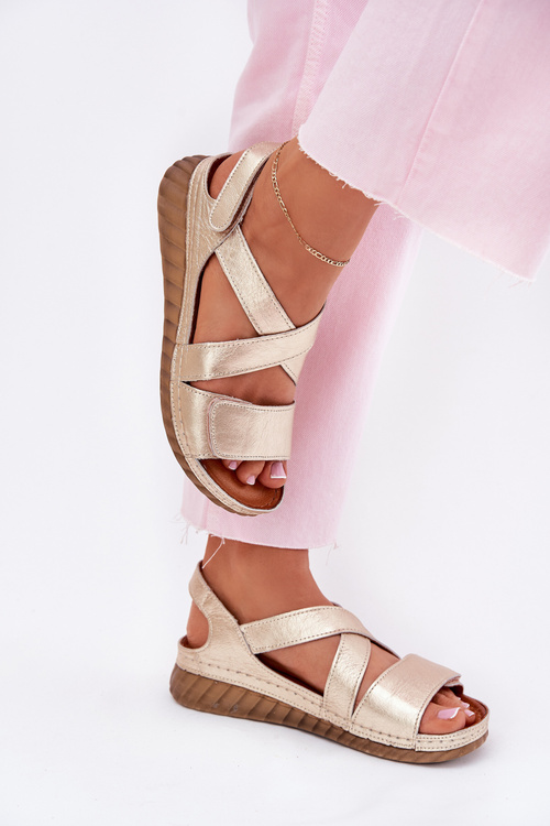 Kožené Dámske Sandále Na Suchý Zipper Maciejka L6848-25 Zlaté