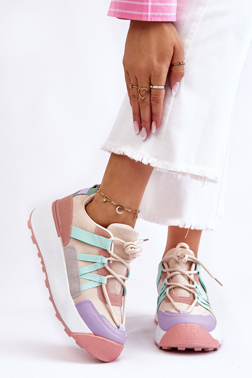 Dámske semišové športové topánky na platforme Beige-Pink Rohan