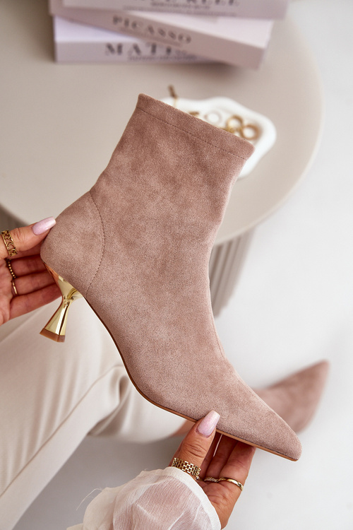 Dámske Čižmy Na Opätku Eko Semišové S Špicatými Nosmi Béžové Irithare