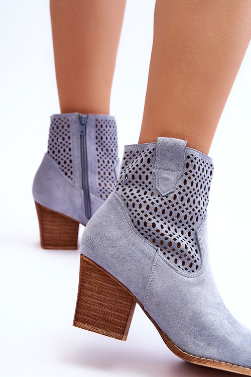 Dámské semišové kovbojské boty na podpatku Světle modrá Norvella