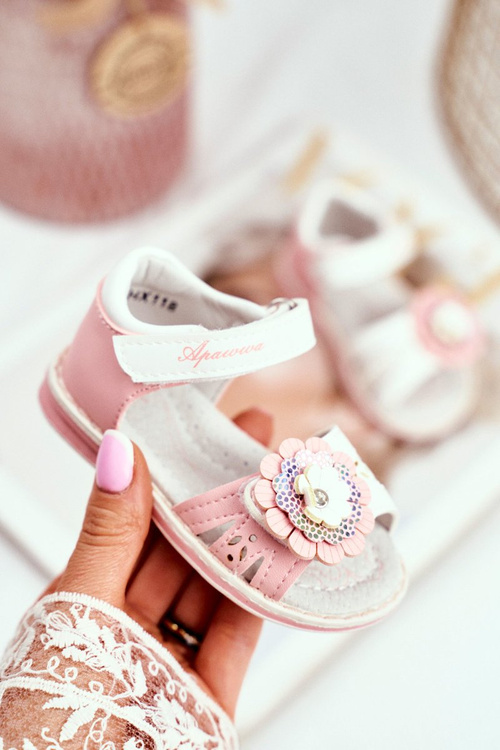 Detské sandále s suchým zipsom ružové kvetiny Mino