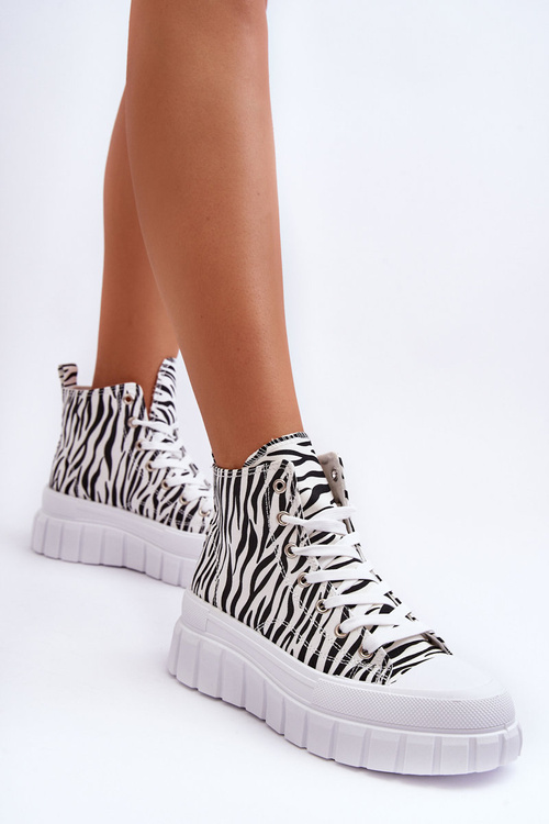 Dámske vysoké tenisky, biely vzor zebra zebra
