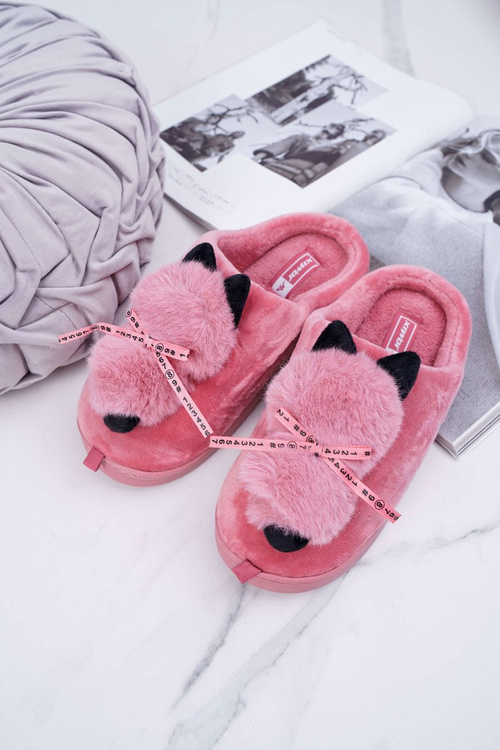 Dámské pantofle s kožešinou kocour červené Kitty