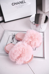 Detské papie klapky s kožušinou jasne ružovou snehovou guľou