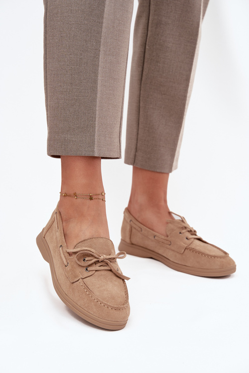 Polobotky Mokasíny Dámské Ploché Svázané Béžové Zalina