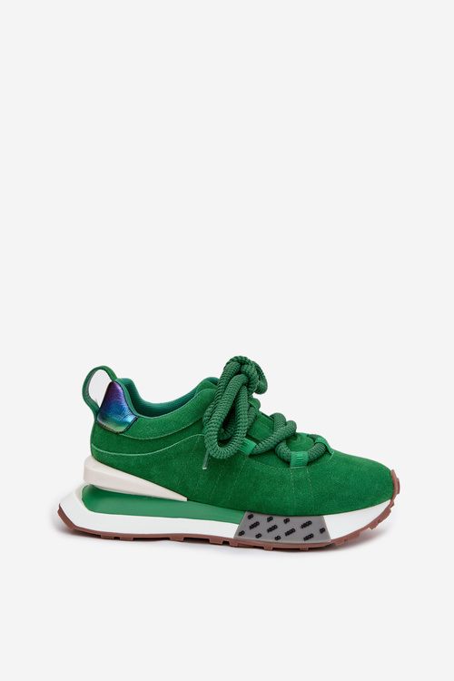 Semišové dámské tenisky na platformě s hrubým šněrováním Artiker 55C0136 zelené