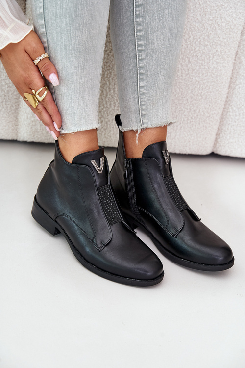 Nízké Dámské Boty Na Ploché Podpatky Zateplené Černé S.Barski HY42-119 Černé