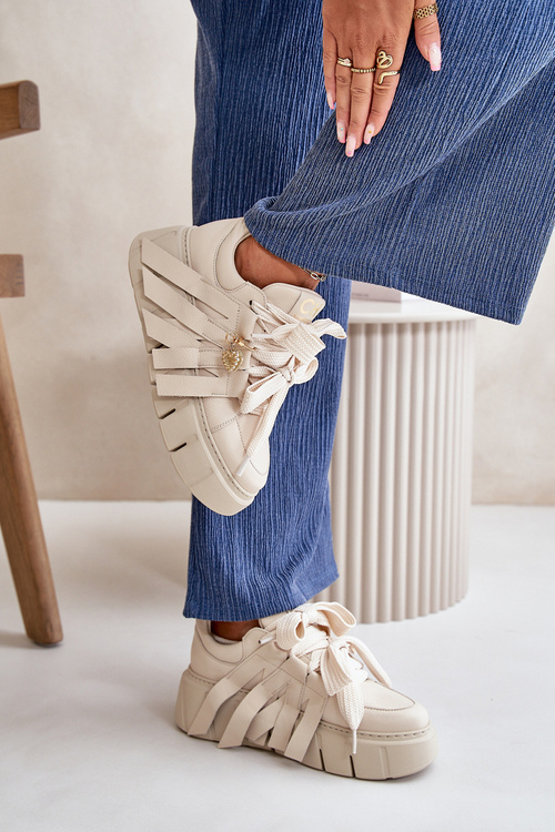 Dámske kožené tenisky s ozdobami CheBello 4292 béžové