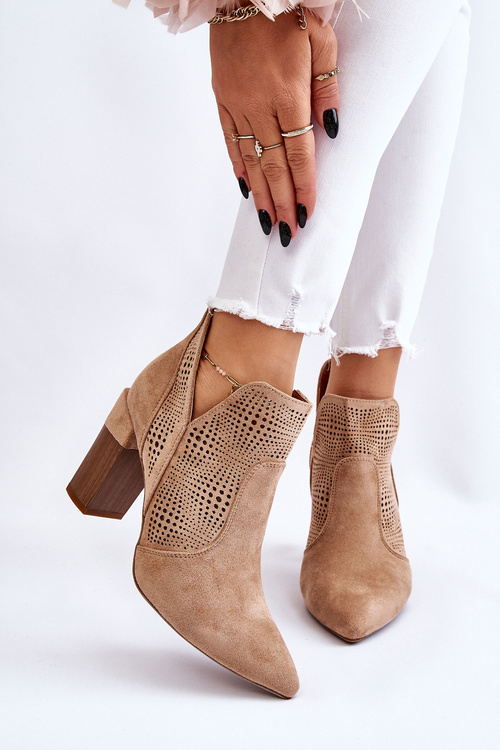 Openwork semišové vysoké podpätky béžová leanna