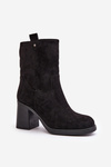 Dámské Botky Zateplené Na Podpatku Eko Semišové Černé Vellinga