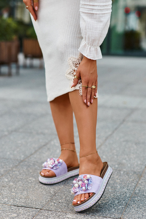 Dámské žabky na platformě s ozdobami S.Barski HY077 Fialové