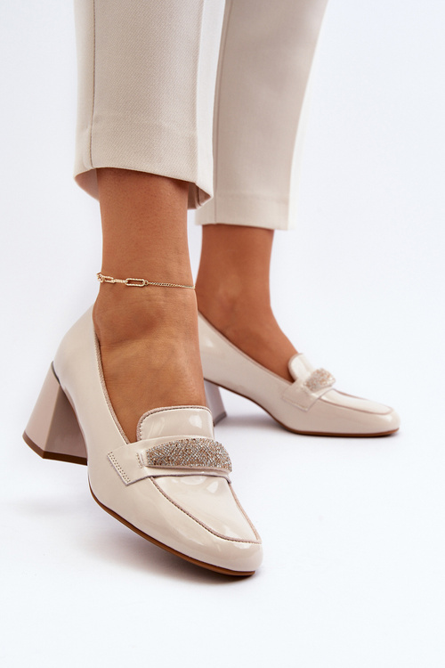 Lakované členkové topánky na podpätku béžové Felicijana