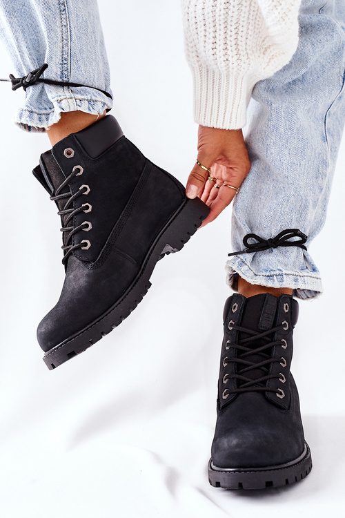 Dámske kožené kožené turistické topánky veľká hviezda II274446 čierna