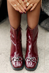 Lakované botky na podpatku zateplené s ozdobou D&A MR880-021 bordové