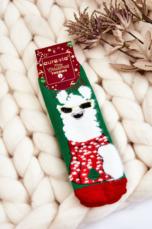 Dětské vánoční bavlněné termoaktivní ponožky Alpaka Zelená