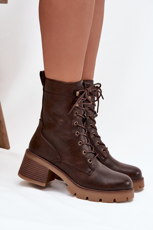 Dámske pracovné čižmy na blokovom opätku Vinceza 89136 Teplá hnedá