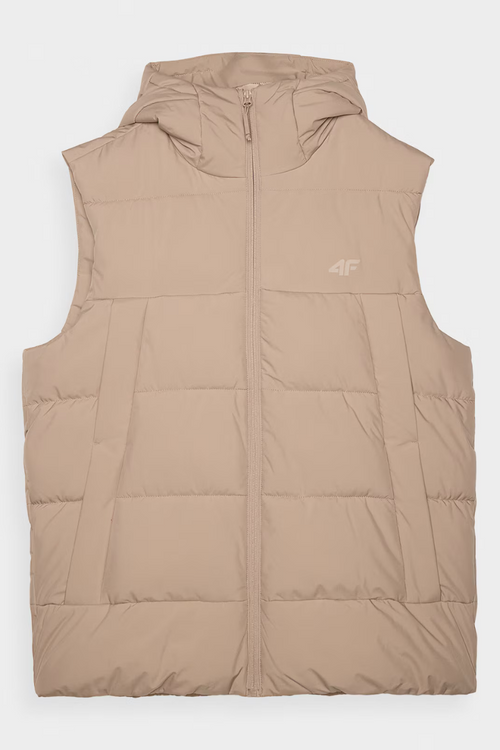 Pánsky Pufový Bezrukávnik S Kapucňou Béžový 4FWAW24TVJAM144-83S