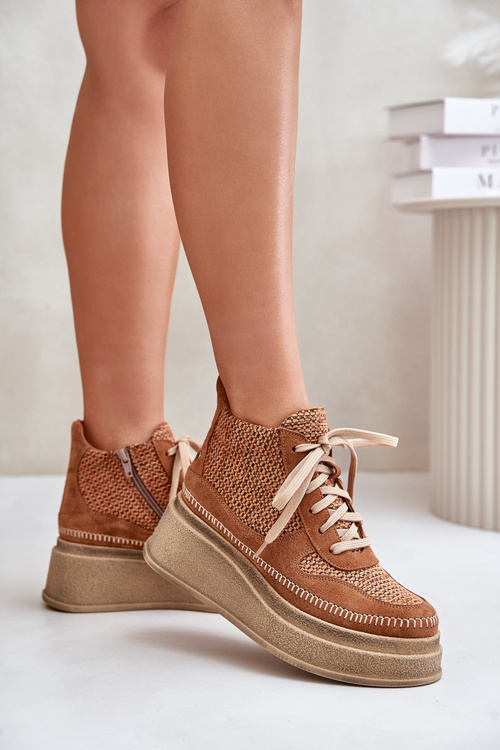 Kožené Čižmy Na Platforme A Klíne Maciejka Hnedé 06759-29