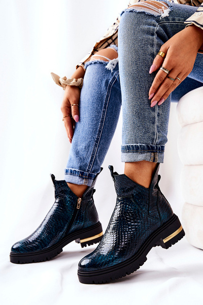 Zateplené kožené boty Krokodýlí Zelené Tanya