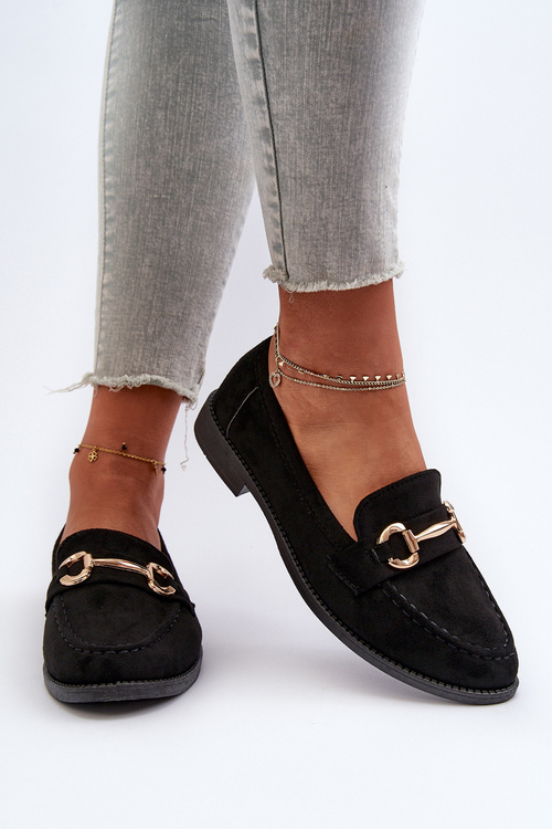 Dámske mokasíny na plochom opätku s ozdobou Čierne Aviole