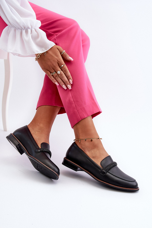 Dámské kožené mokasíny s ozdobným páskem černé Saosin