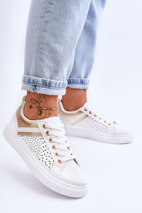 Klasické športové topánky s otvoreným vzorom bieleho a zlata šťastnejší