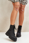 Zateplené botky workery dámské zdobené flitry černé Liatheine