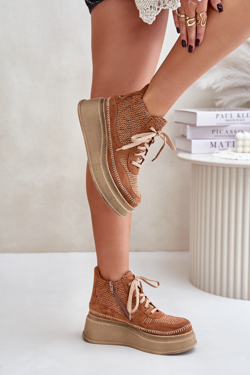 Kožené Čižmy Na Platforme A Klíne Maciejka Hnedé 06759-29