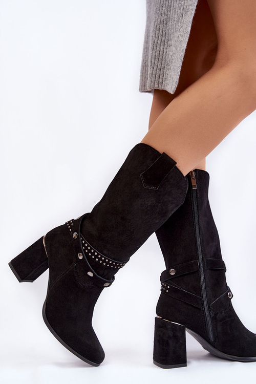 Dámske semišové vysoké podpätky Lewski Shoes 2934/B Čierne