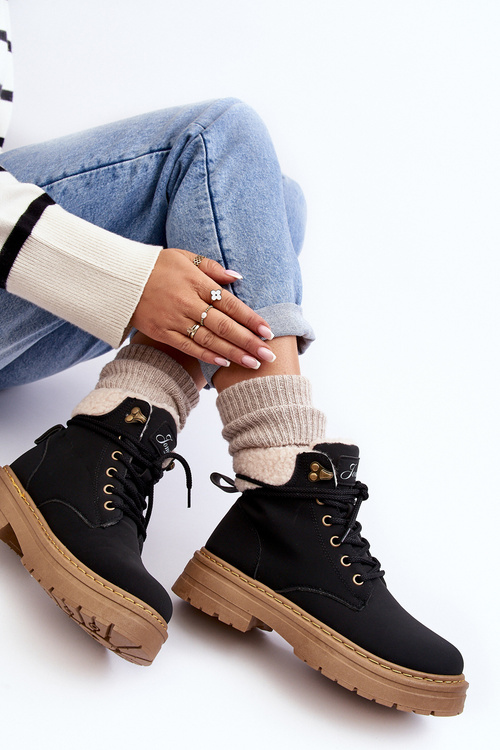 Dámské kožené trapery s kožíškem černé Lynnvia