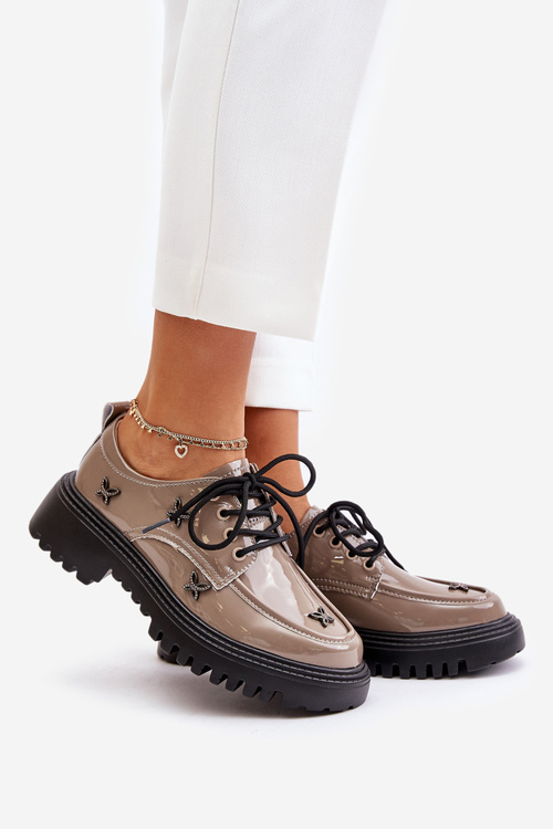 Lakované Dámske Polobotky S Ozdobami Prírodná Koža Béžová Artiker 55C1010