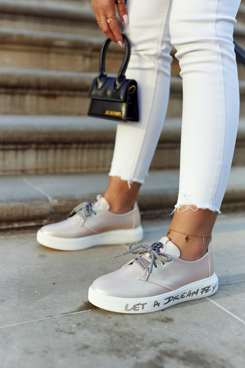 Dámske kožené tenisky s dekoráciou kovový ružový Carrey