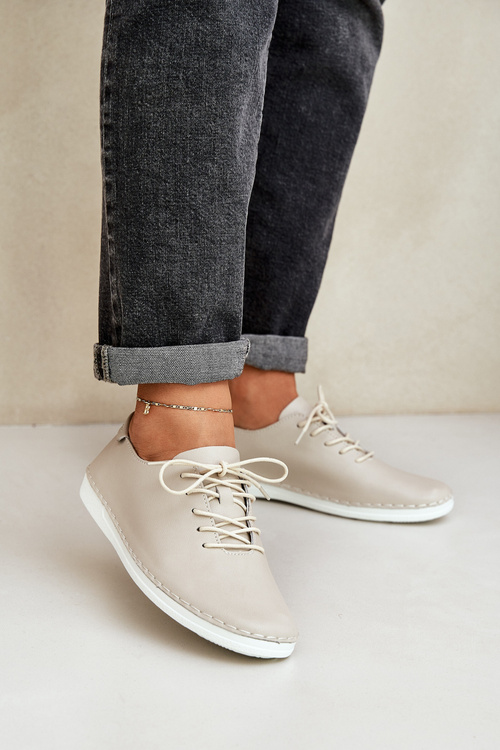 Šnurovacie Poltopánky Z Prírodnej Kože D&A LR51-645 Béžové