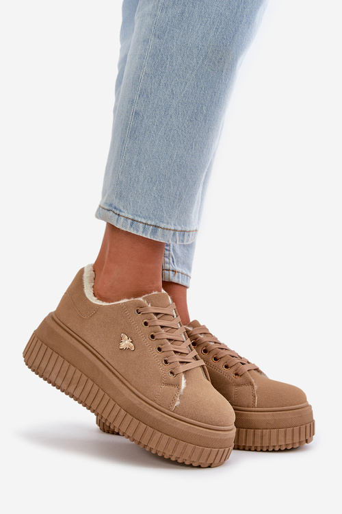 Dámské Sneakersy Zateplené Na Masivní Podešvi Se Zlatým Detalem Hnědé Lotira