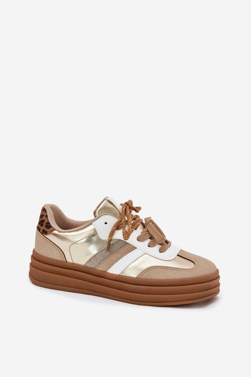 Dámské Tenisky Na Platformě S Dvojitým Šněrováním Leopardí Zlaté Klipy