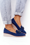 Elegantné topánky pre Vincezu 10580 kliny Navy Blue Suede