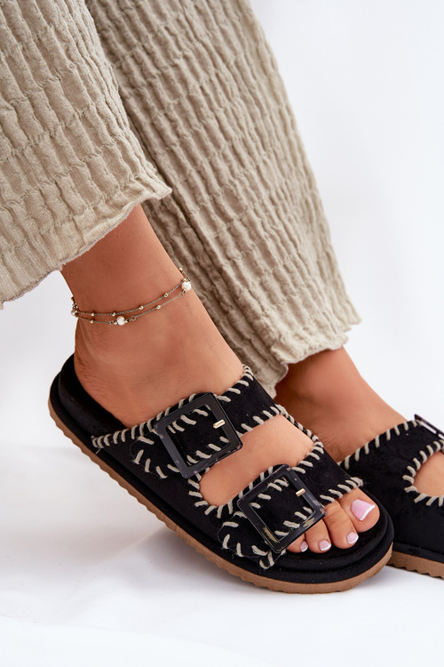 Dámske Sandále S Prackami A Dekoratívnym Švom Čierne Visley