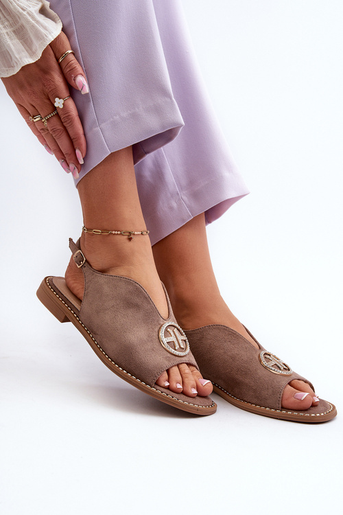 Dámske sandále s zlatou ozdobou eko semišové S.Barski KV27-059 hnedé