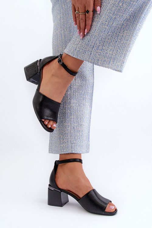 Dámske sandále na vysokom opätku z ekokože čierne Horissa