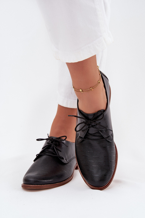 Dámske kožené elegantné šnurovacie topánky Zazoo 4238 Čierne