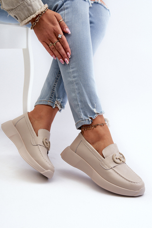 Dámske kožené mokasíny na platforme béžové S.Barski LR490