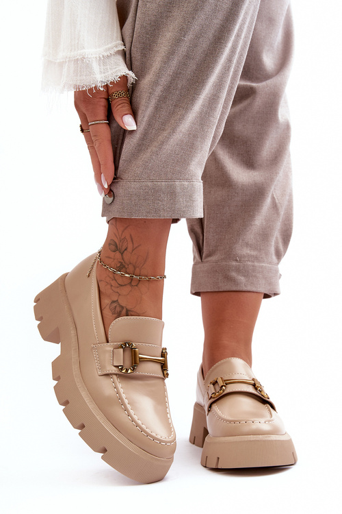 Dámske topánky Loafer s dekoráciou Beige Peuria