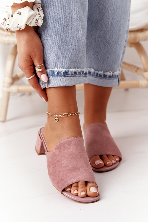 Semišové Nazouváky Na Podpatku Sergio Leone KL313 Růžové