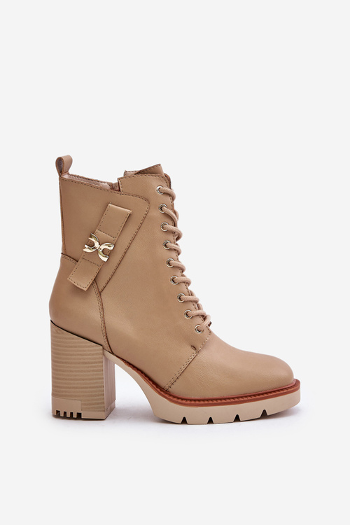 Zateplené botky na podpatku se zlatým detailem béžové Ivarisse