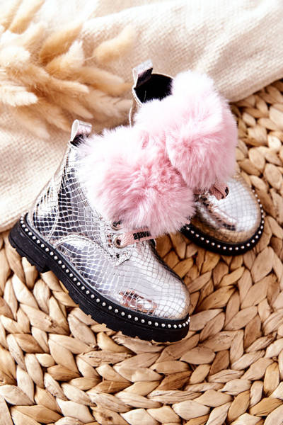 Dětské Boty Izolované Kožešinou stříbrné Rosea