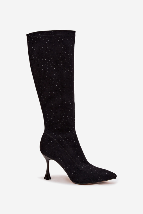 Dámské kozačky na jehlovém podpatku s ozdobou D&A JC52-883 Černé