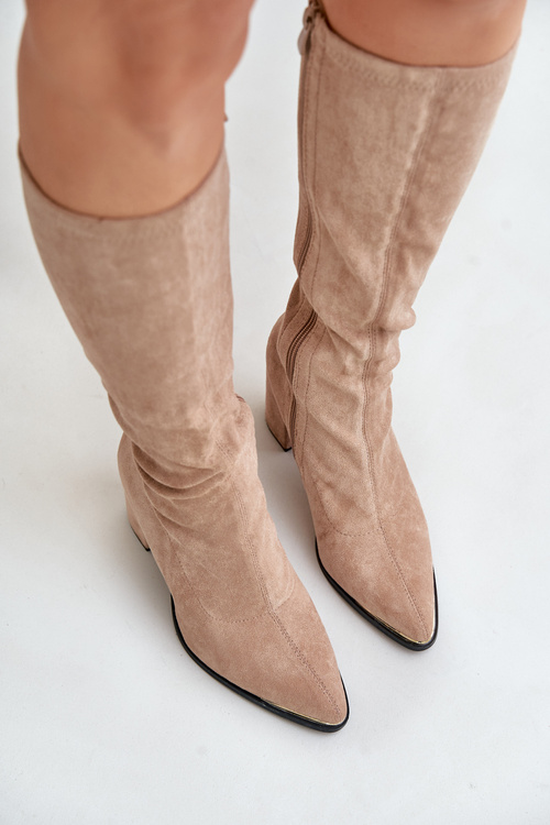 Ekokožené Kozačky Na Klínovém Podpatku Béžové Batirae