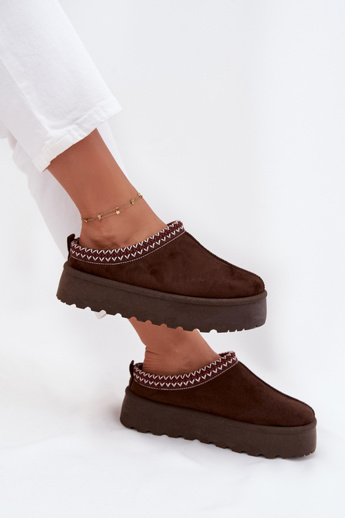 Nízké dámské sněhule s výšivkou na platformě čokoládové Narirya