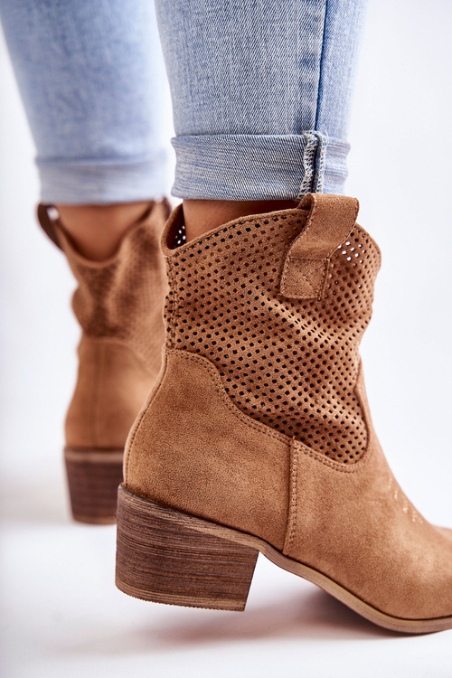 Suede Openwork Cowboy topánky s ťavou elvire stehing