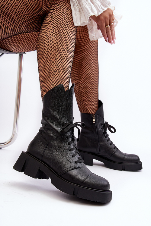 Dámske kožené topánky pracovníci na masívnom byte -zakotvení Zazoo 976a Black